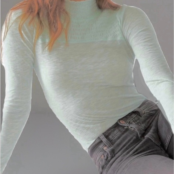 Free People We the Free Caroline Smocked Long-Sleeve Top, Iced Aqua, Medium NWT - Picture 2 of 9